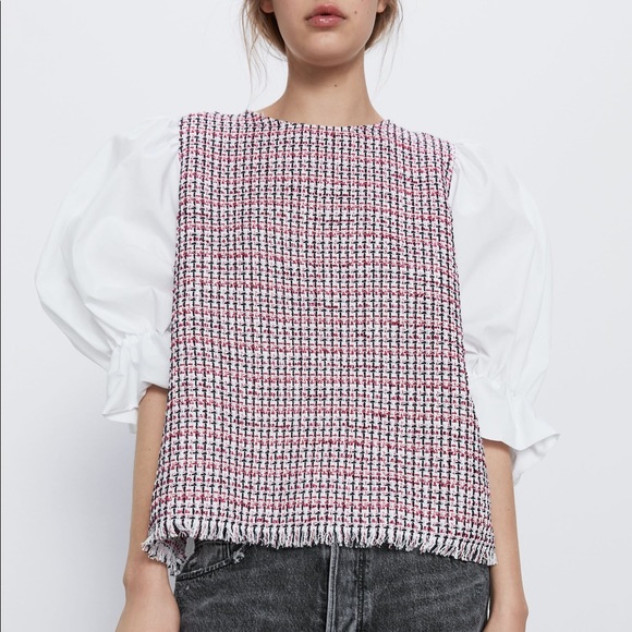 contrast tweed blouse zara 